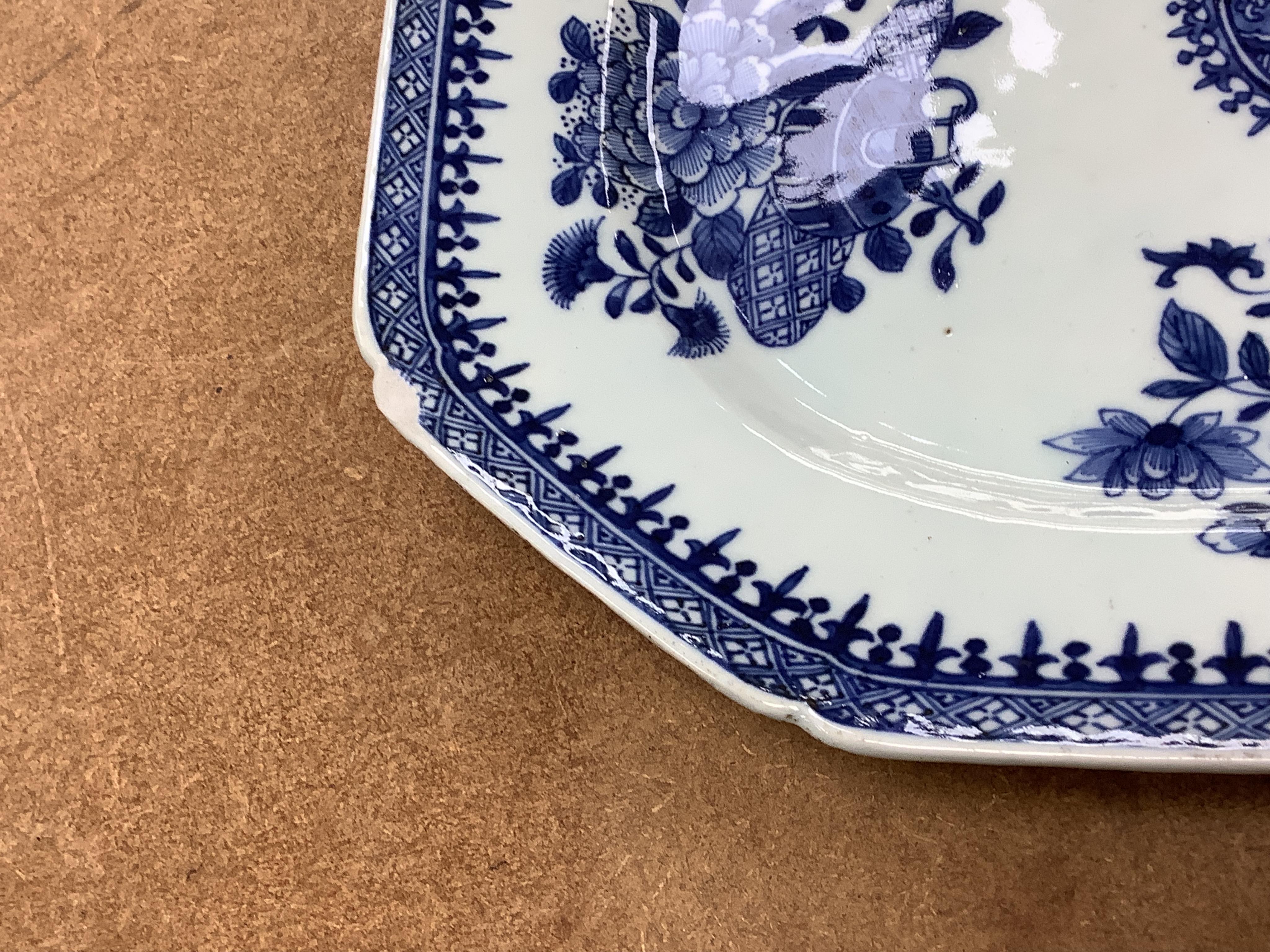 Two Chinese export blue and white meat dishes, early 19th century largest century, 37.5cm wide